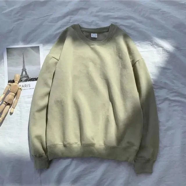 Stevvex khaki solid pullover sweatshirt with crew neck and long sleeves on Tampa Home & Garden Store