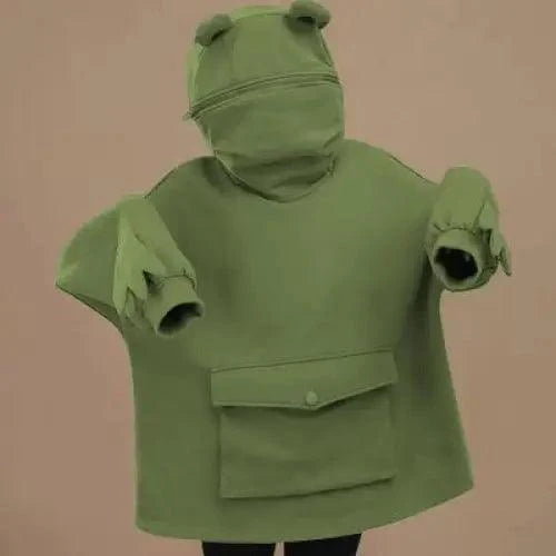 Frog hoodie for women, Stevvex green hooded pullover with frog head hood and front pocket on Tampa Home & Garden Store