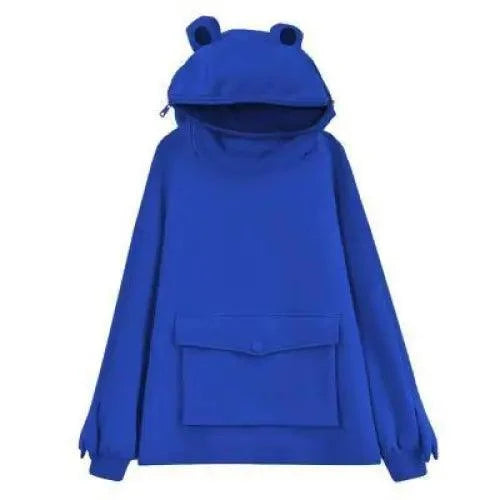 Stevvex blue frog hoodie for women with ear hood and front pocket on Tampa Home & Garden Store