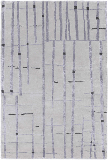 Copake Wool&Viscose Rug lavender vertical lines on neutral beige backdrop Boutique Rugs on Tampa Home & Garden Store