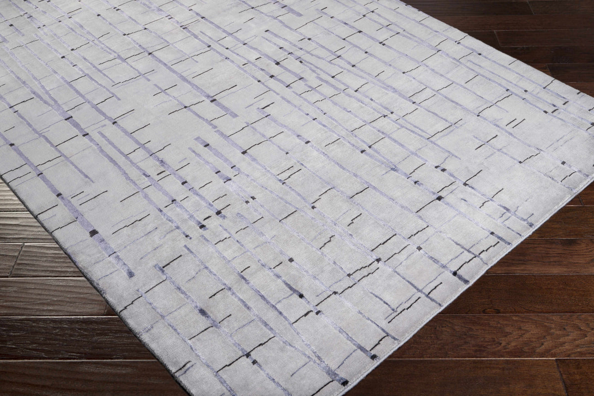Copake Wool&Viscose Rug in light gray with lavender stripes abstract motif on Tampa Home & Garden Store