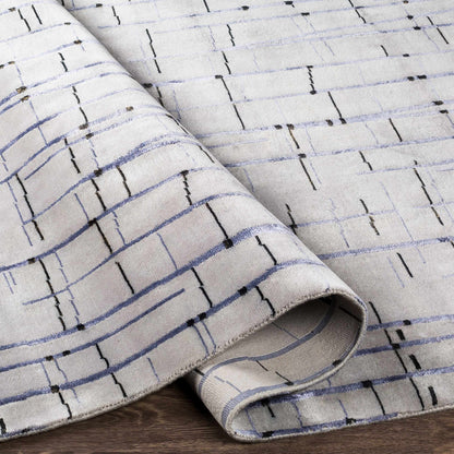 Copake Wool&Viscose Rug ivory with blue grid lines, Boutique Rugs clearance on Tampa Home & Garden Store