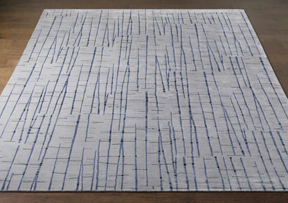 Copake Wool&Viscose Rug in light gray with blue vertical streaks, Boutique Rugs on Tampa Home & Garden Store