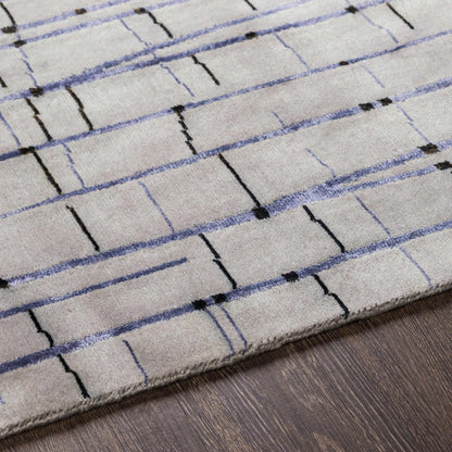Copake Wool&Viscose Rug light gray with blue grid lines on Tampa Home & Garden Store
