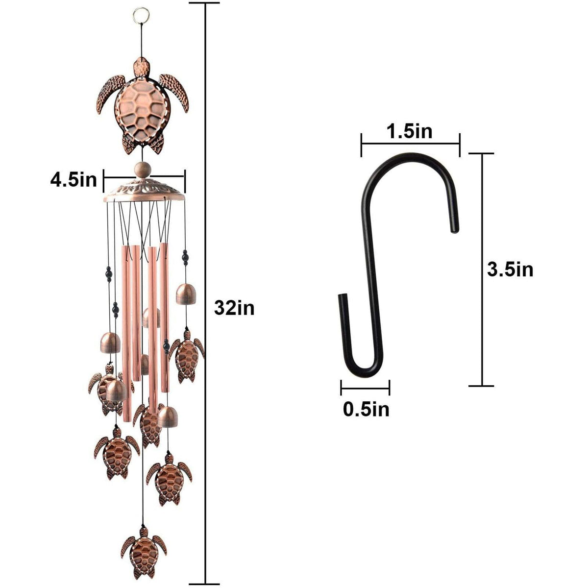 Copper wind chimes with turtle motifs and beaded accents for outdoor garden decor Stevvex on Tampa Home & Garden Store