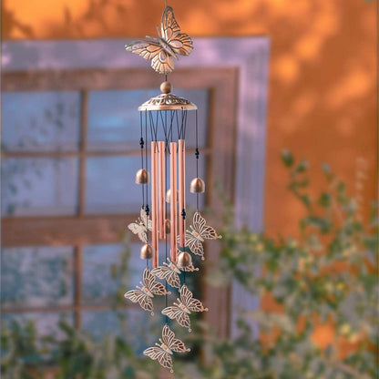 Copper wind chime outdoor classic design with butterfly toppers and copper tubes by Stevvex on Tampa Home & Garden Store