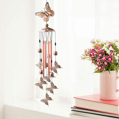 Stevvex copper wind chimes with butterfly accents for outdoor garden decor on Tampa Home & Garden Store