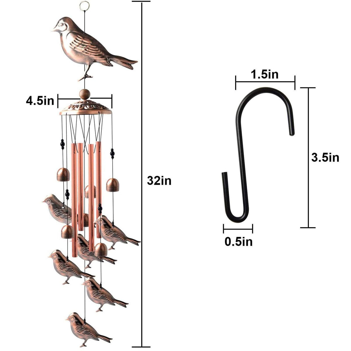 Copper wind chimes with bird toppers for outdoor garden memorial decor by Stevvex on Tampa Home & Garden Store