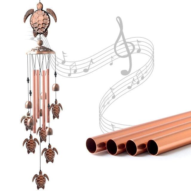 Copper wind chimes by Stevvex with turtle charms and copper tubes for outdoor garden decor on Tampa Home & Garden Store
