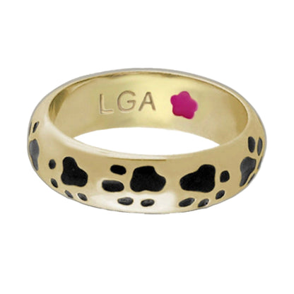Black Paw Print Enamel Ring for Casual Wear