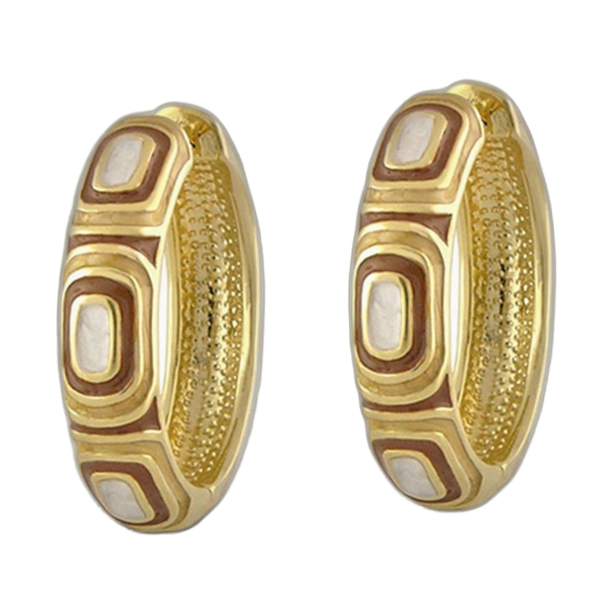 Modern Art Earring enamel hoop pair gold brown white enamel by Lauren G Adams on Tampa Home & Garden Store