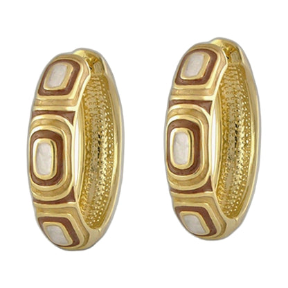 Modern Art Earring enamel hoop pair gold brown white enamel by Lauren G Adams on Tampa Home & Garden Store