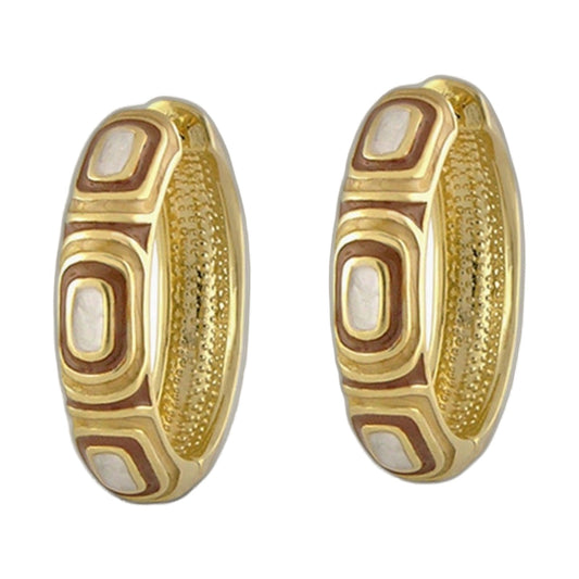 Modern Art Earring enamel hoop pair gold brown white enamel by Lauren G Adams on Tampa Home & Garden Store