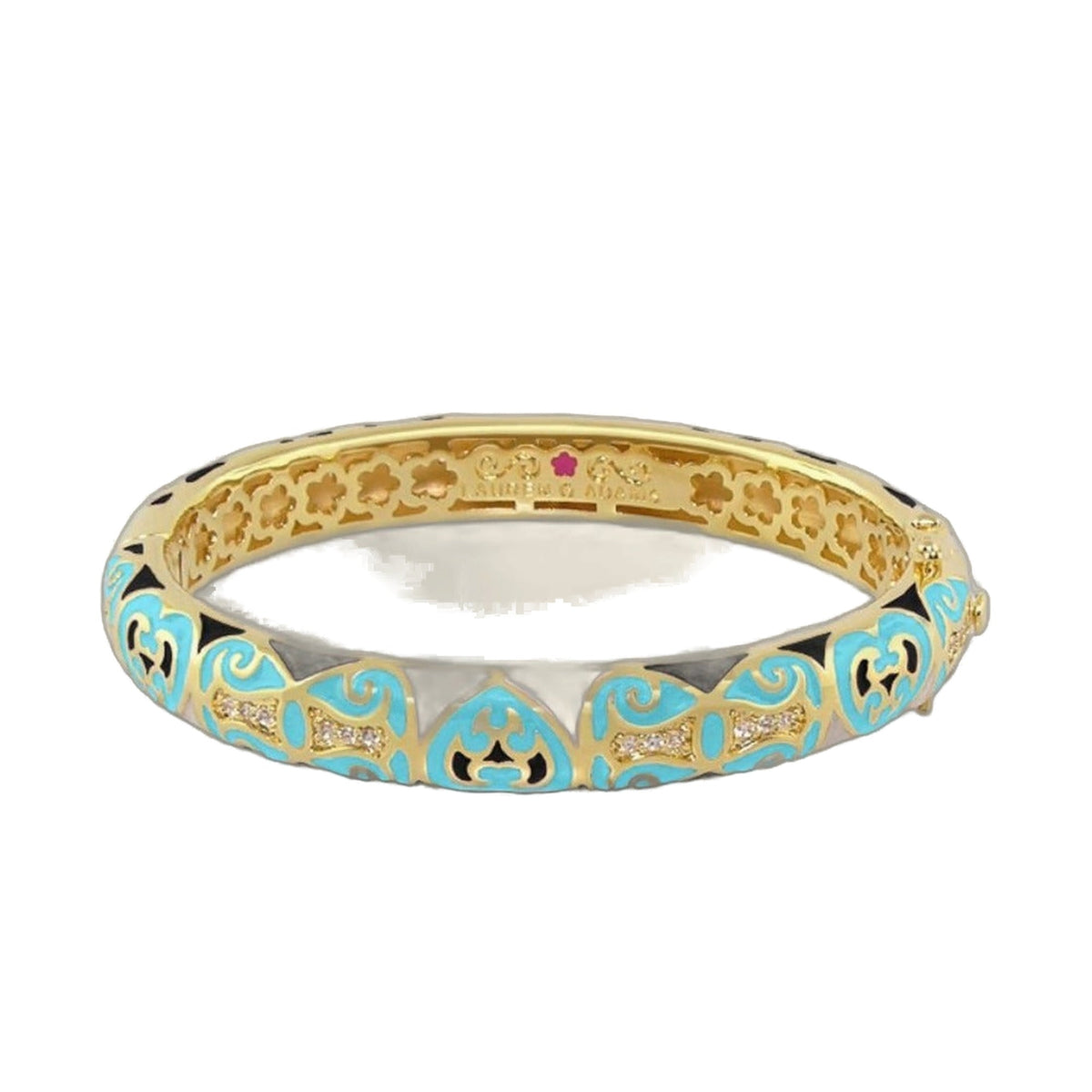 Bows and Hearts Bangle stackable bracelet by Lauren G Adams, gold with turquoise enamel on Tampa Home & Garden Store