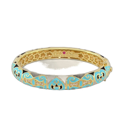 Bows and Hearts Bangle stackable bracelet by Lauren G Adams, gold with turquoise enamel on Tampa Home & Garden Store