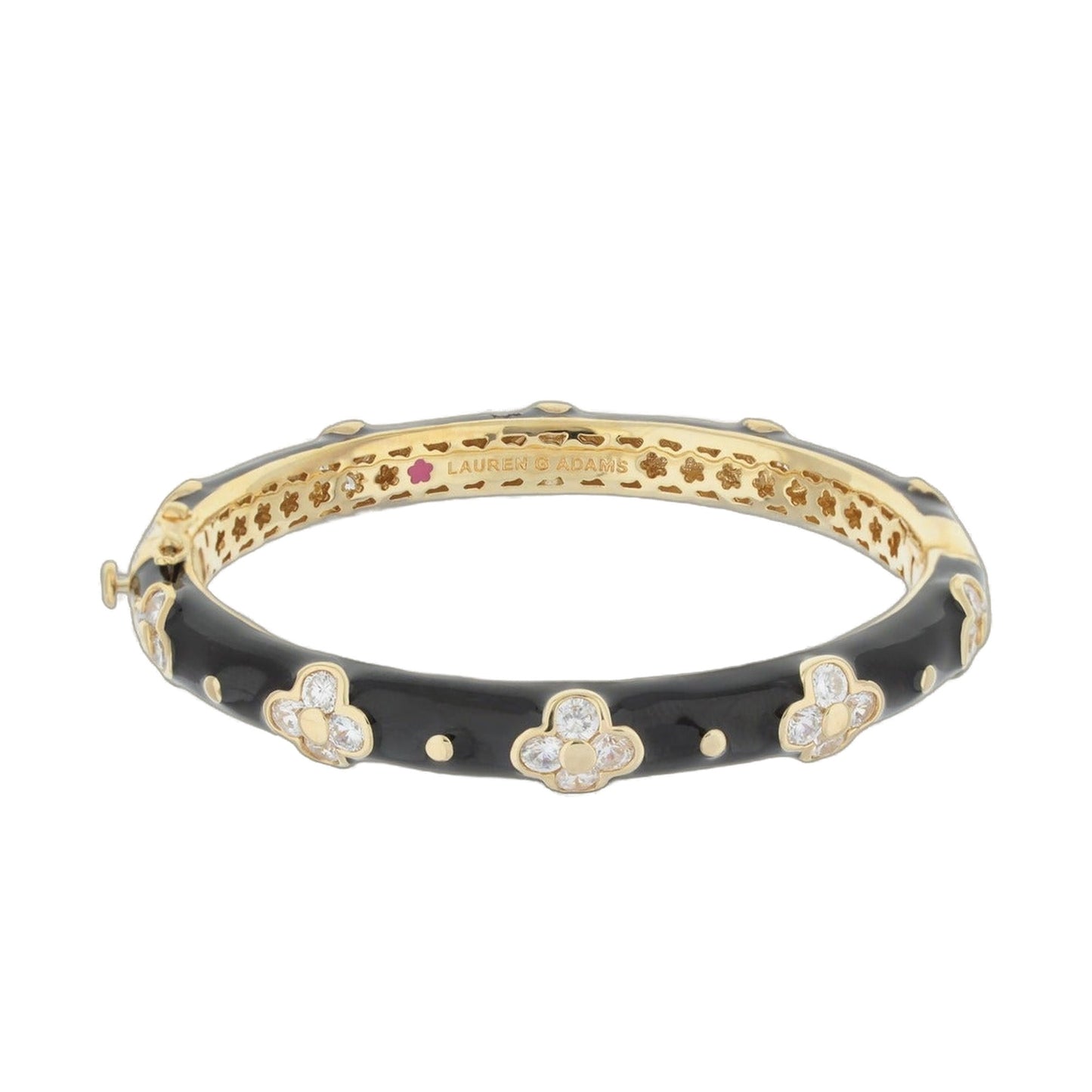 Hinged Clover Bangle in Black Enamel and Gold