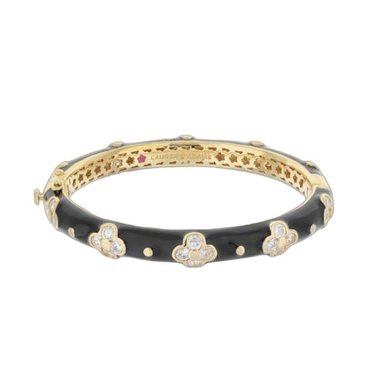 Hinged Clover Bangle in Black Enamel and Gold