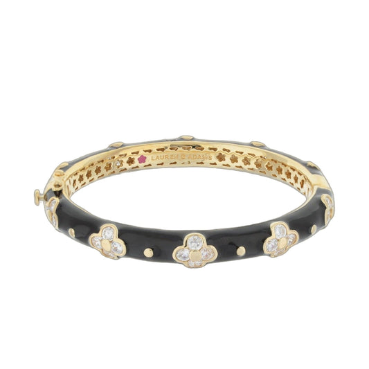 Clover and Clover Bangle by Lauren G Adams, hinged bracelet in black and gold floral design on Tampa Home & Garden Store