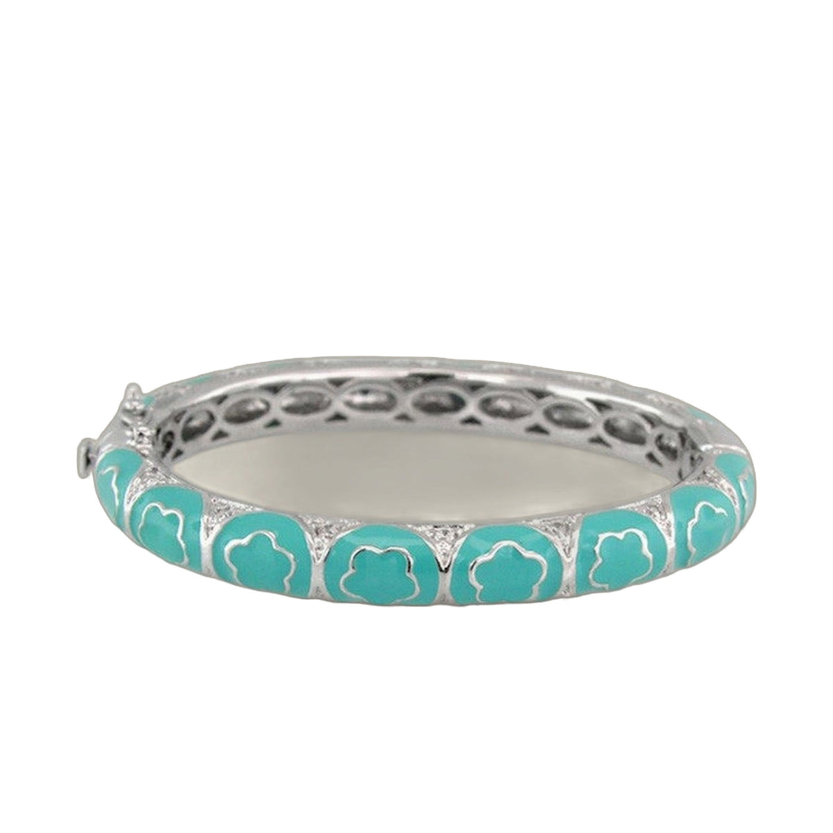 Dancing Daisy Bangle bracelet turquoise enamel with silver hinged safety lock Lauren G Adams on Tampa Home & Garden Store