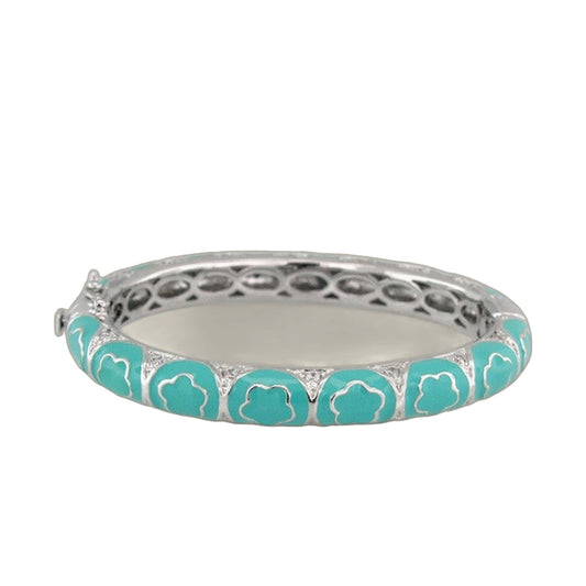 Dancing Daisy Bangle bracelet turquoise enamel with silver hinged safety lock Lauren G Adams on Tampa Home & Garden Store