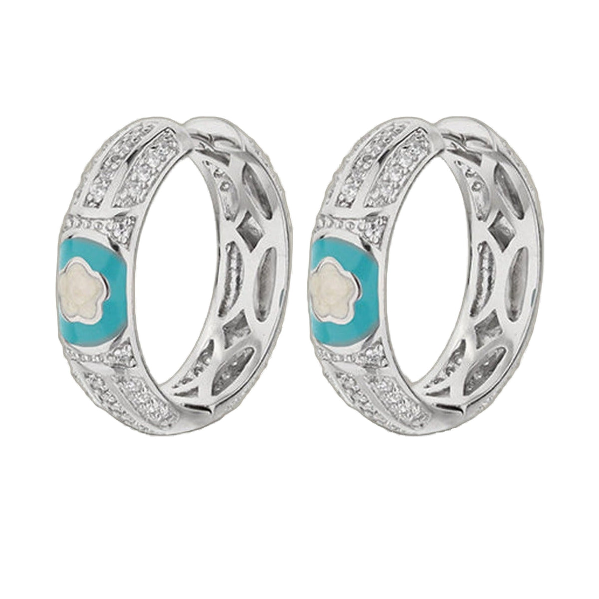 Dancing Daisy Earrings Pavé Flower Huggie enamel turquoise hoops with Lauren G Adams on Tampa Home & Garden Store