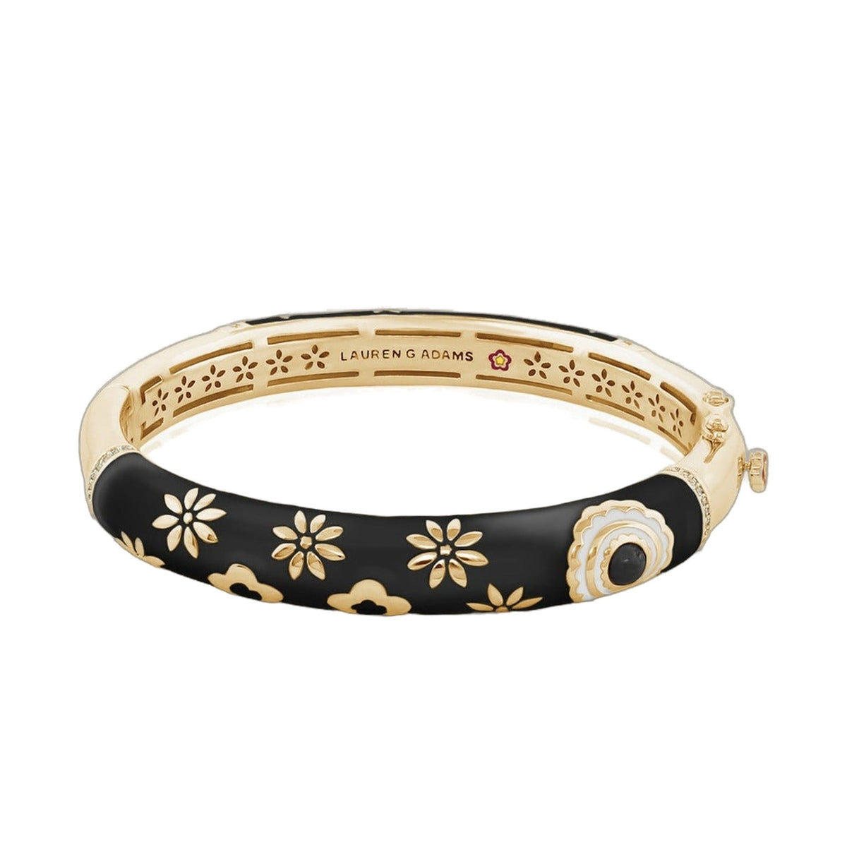 Eau Turtle Bangle wide floral hinged bracelet in black and gold by Lauren G Adams on Tampa Home & Garden Store