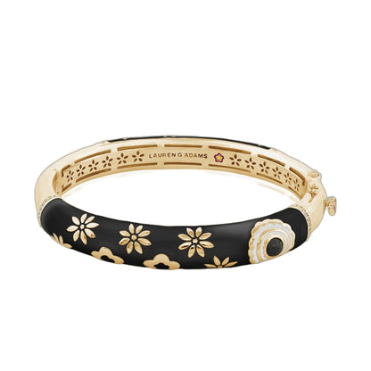 Eau Turtle Bangle wide floral hinged bracelet in black and gold by Lauren G Adams on Tampa Home & Garden Store