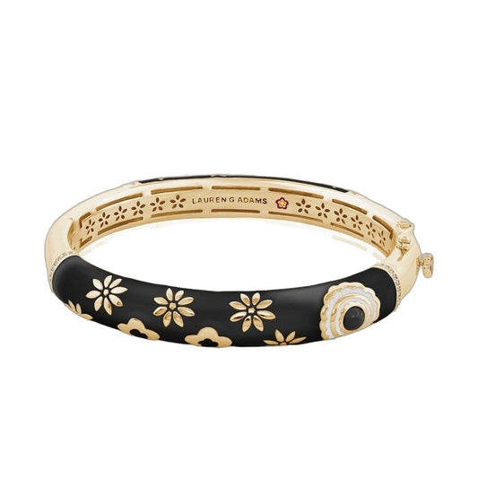 Eau Turtle Bangle wide floral hinged bracelet in black and gold by Lauren G Adams on Tampa Home & Garden Store