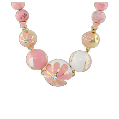 Fab Pink Flower Enamel Necklace by Lauren G Adams with pink beads and gold-tone accents on Tampa Home & Garden Store
