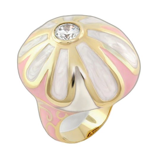 Fab Pink Flower Enamel Cocktail Ring with gold-tone setting and clear crystal centerpiece on Tampa Home & Garden Store