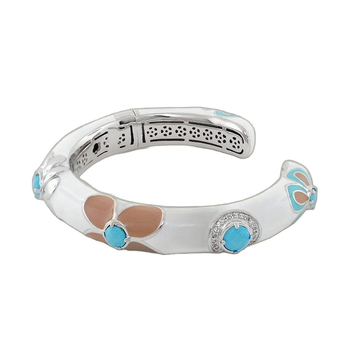 Falling Flowers bangle hinged bracelet in silver with turquoise cabochons by Lauren G Adams on Tampa Home & Garden Store