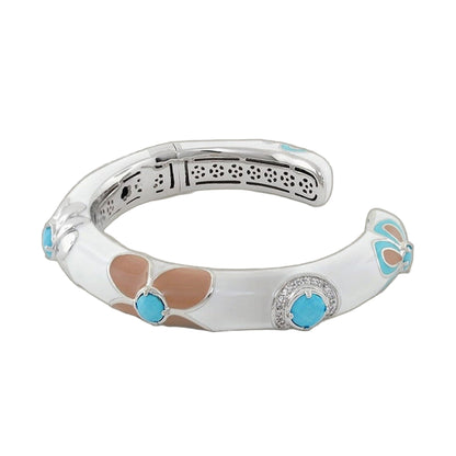 Falling Flowers bangle hinged bracelet in silver with turquoise cabochons by Lauren G Adams on Tampa Home & Garden Store