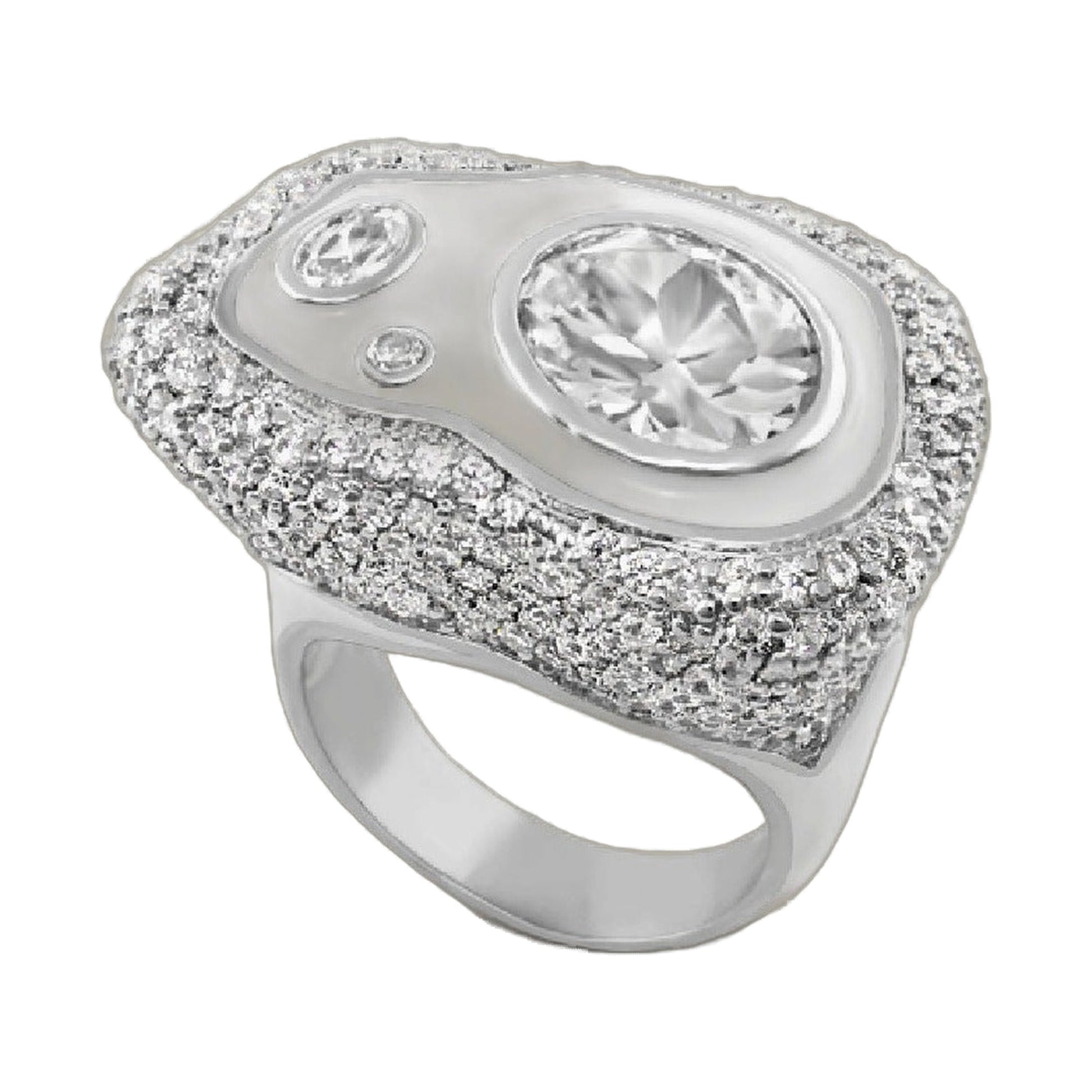 Fire And Ice cocktail ring by Lauren G Adams with a large stone and pave halo on silver band on Tampa Home & Garden Store