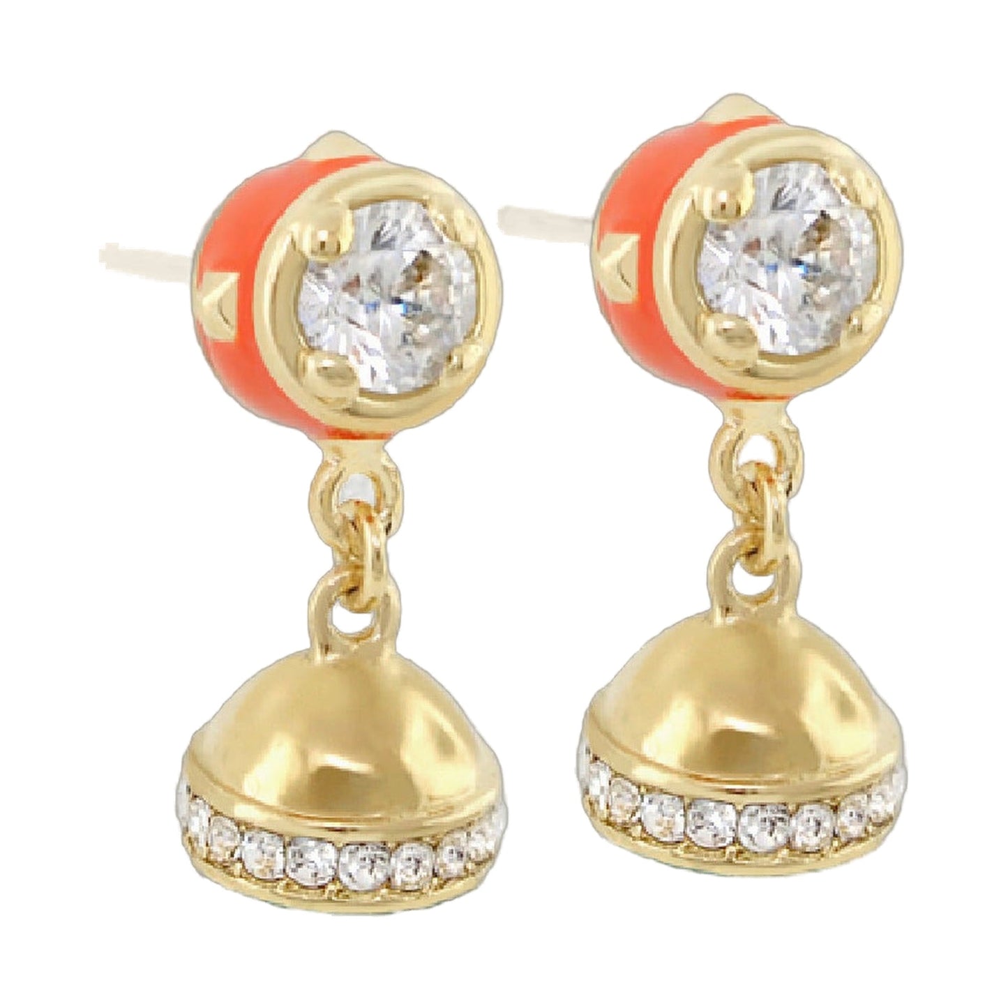 Flower Girl Daisy Earrings Bell Drop pair by Lauren G Adams, gold with orange enamel and crystal on Tampa Home & Garden Store