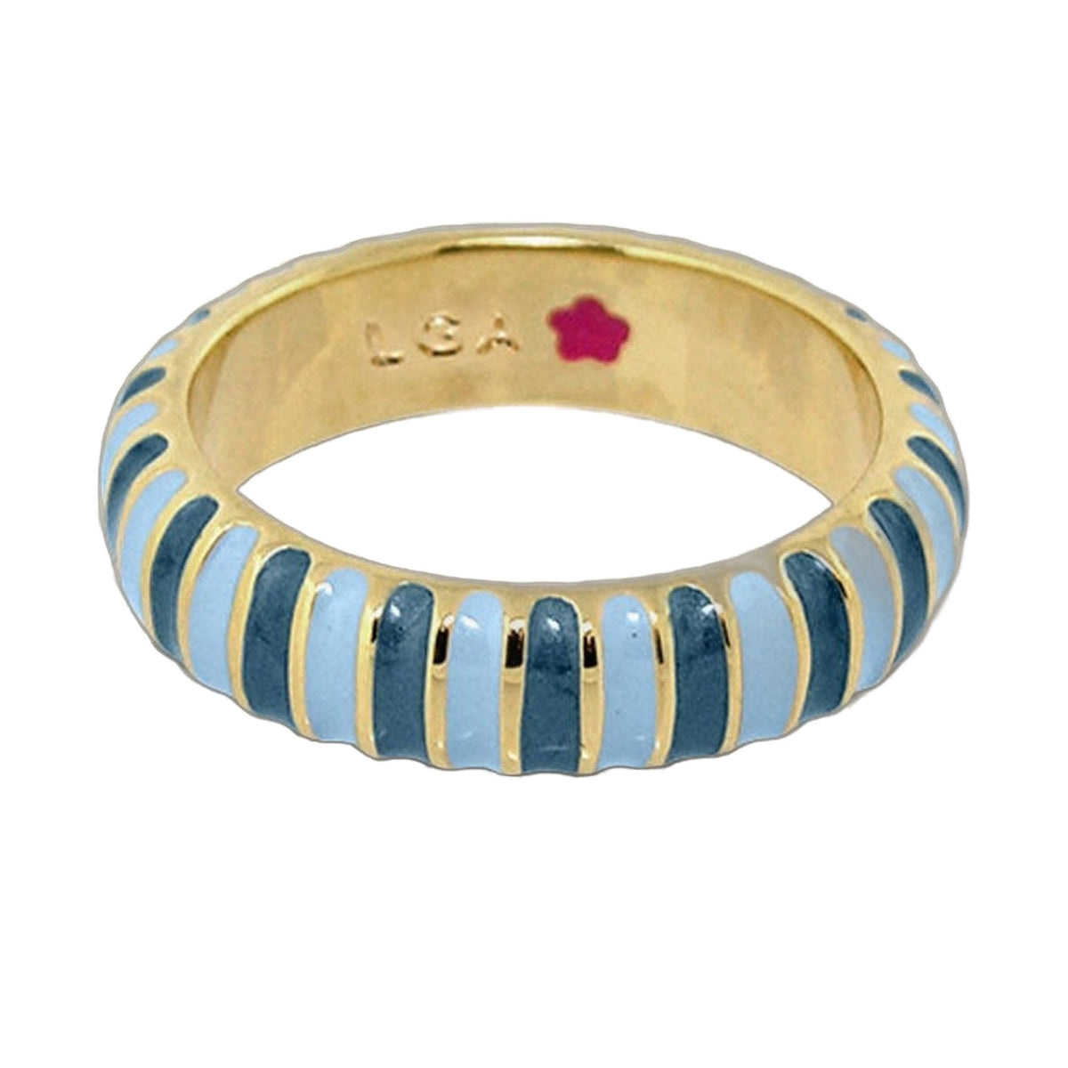 Laguna Links ring by Lauren G Adams, gold-tone stackable ring with blue enamel segments on Tampa Home & Garden Store