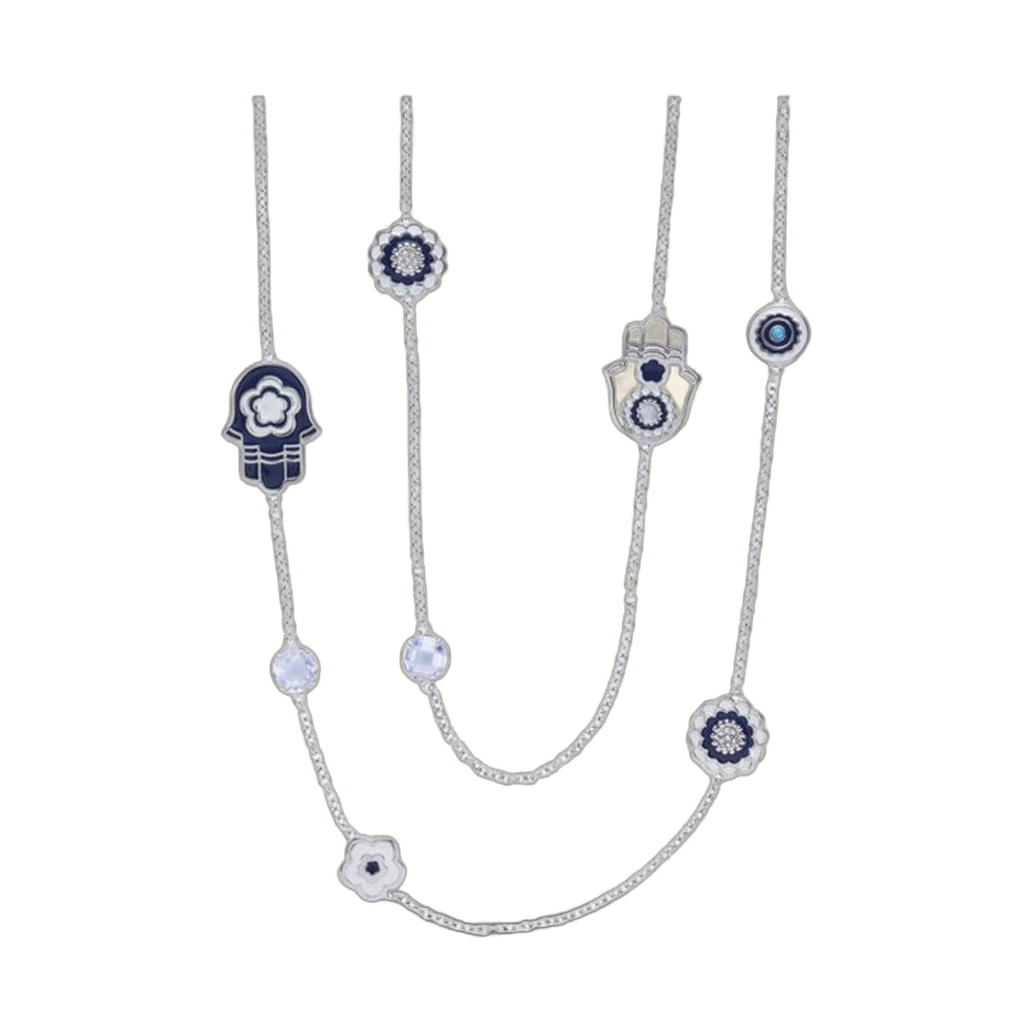 Lucky Hamsa Necklace set of four with blue enamel Hamsa and floral pendants on silver chains by Lauren G Adams on Tampa Home & Garden Store