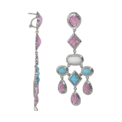 Lux Chandelier Earrings by Lauren G Adams, enamel pink and turquoise stones in silver settings on Tampa Home & Garden Store