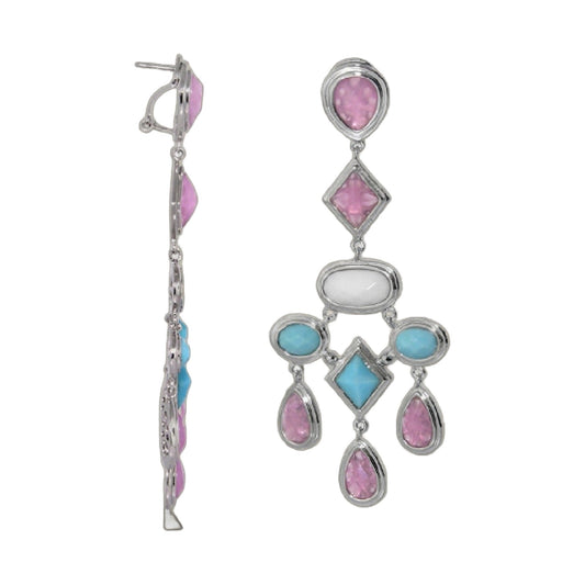 Lux Chandelier Earrings by Lauren G Adams, enamel pink and turquoise stones in silver settings on Tampa Home & Garden Store