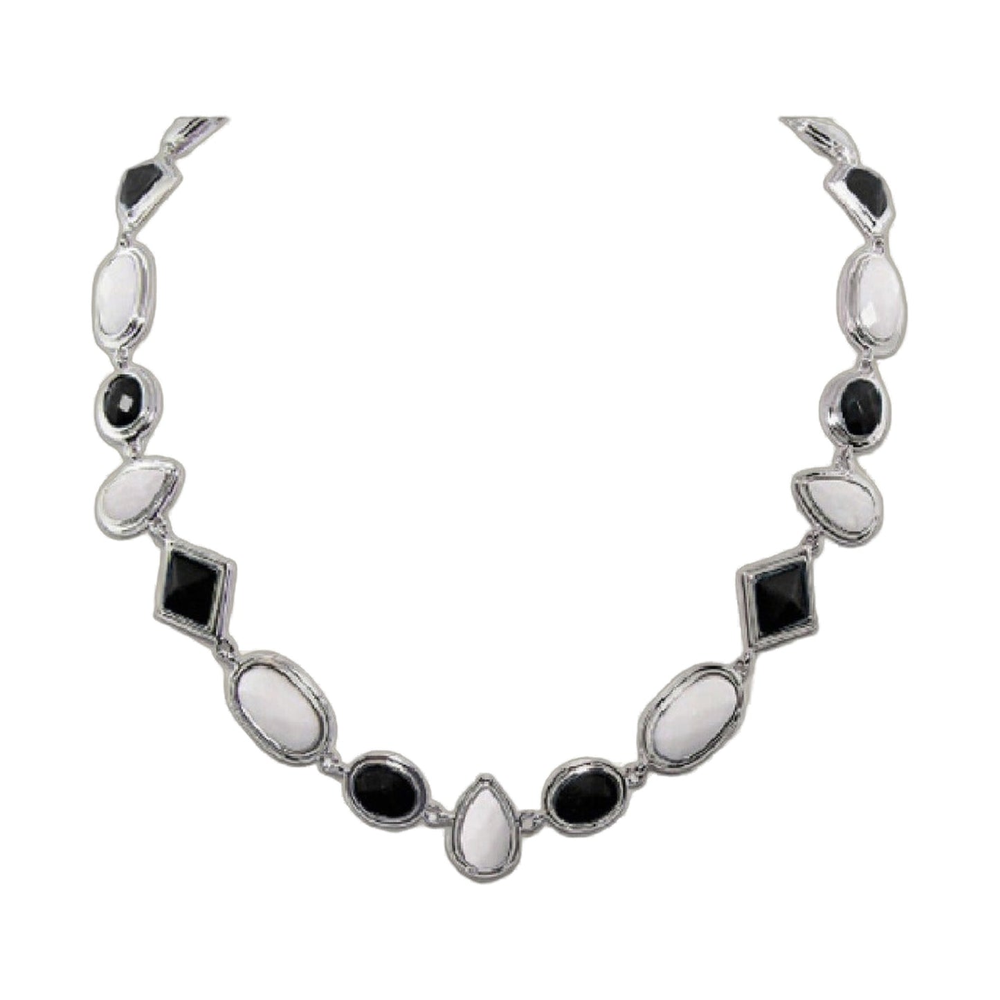 Lux Necklace short necklace with alternating black square stones and white oval gems in silver on Tampa Home & Garden Store