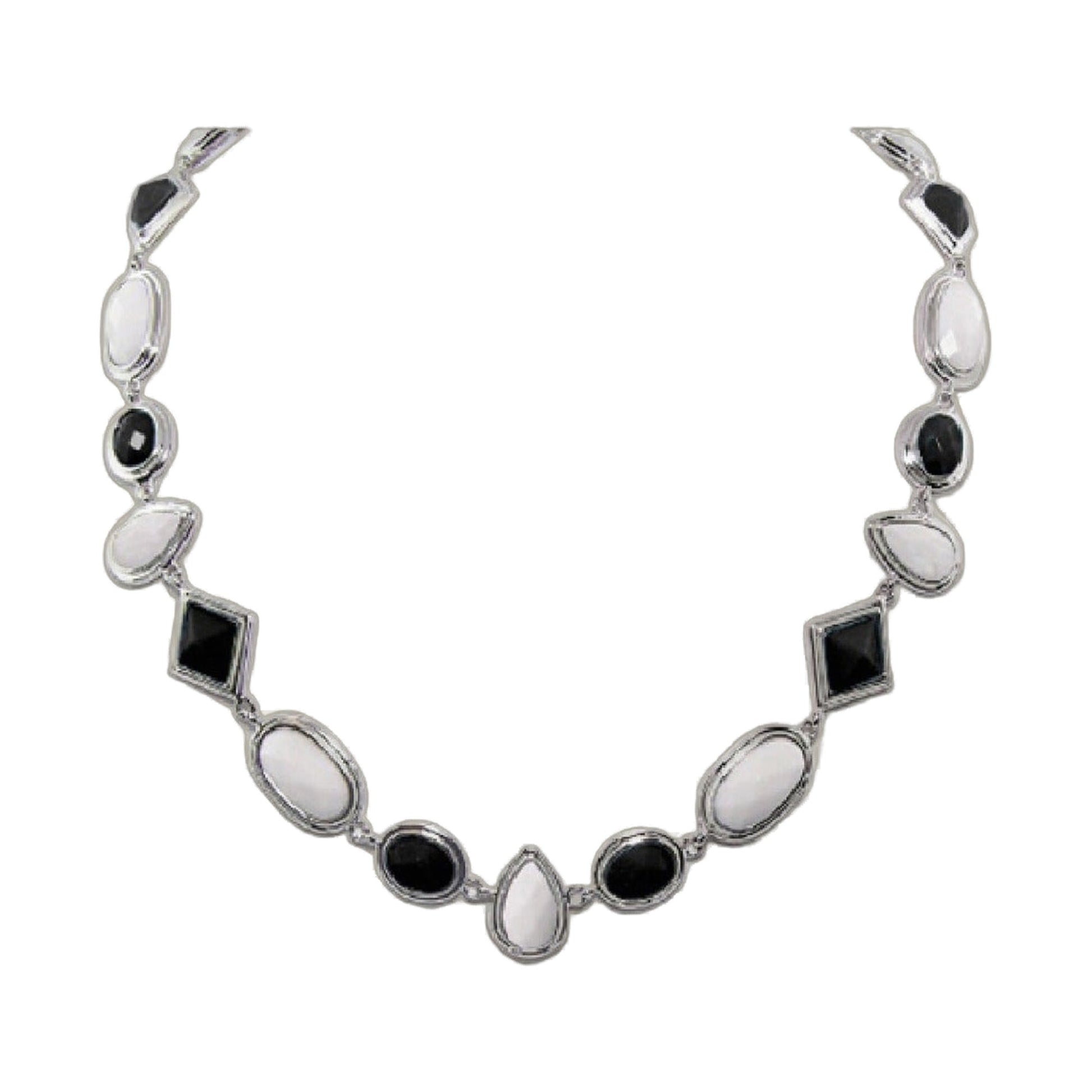 Lux Necklace short necklace with alternating black square stones and white oval gems in silver on Tampa Home & Garden Store