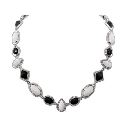 Lux Necklace short necklace with alternating black square stones and white oval gems in silver on Tampa Home & Garden Store