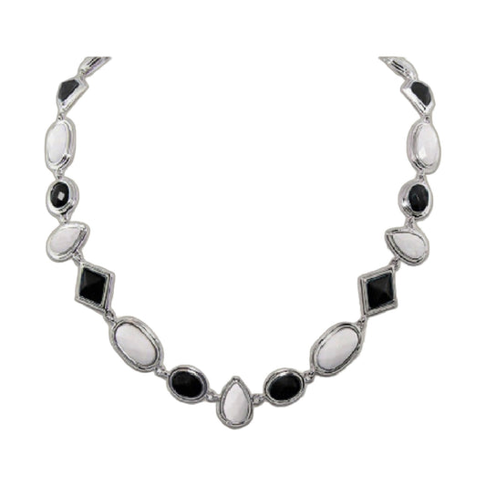 Lux Necklace short necklace with alternating black square stones and white oval gems in silver on Tampa Home & Garden Store