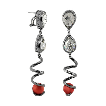 Orbital Gold Plated Onyx Spiral Drop Earrings