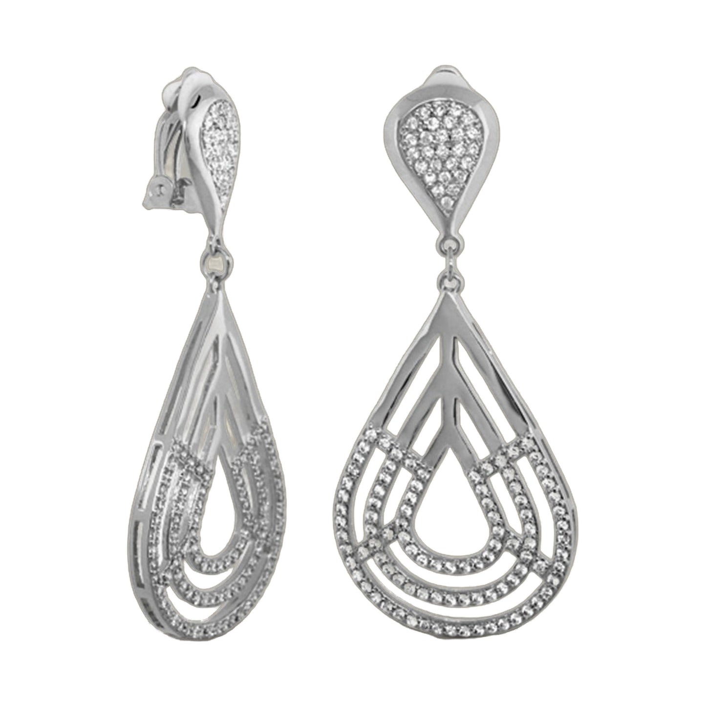 Orbital Pavé Teardrop Clip earrings, Lauren G Adams, silver-tone with pavé crystals, pair on Tampa Home & Garden Store