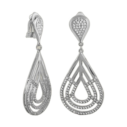 Orbital Pavé Teardrop Clip earrings, Lauren G Adams, silver-tone with pavé crystals, pair on Tampa Home & Garden Store