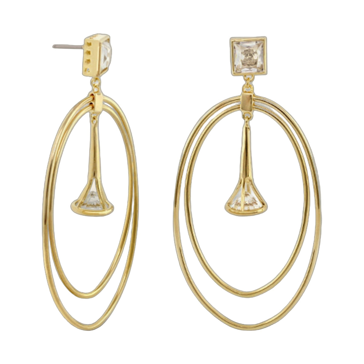 Orbital earrings by Lauren G Adams, gold-tone hoop earrings with square clear crystal drop on Tampa Home & Garden Store