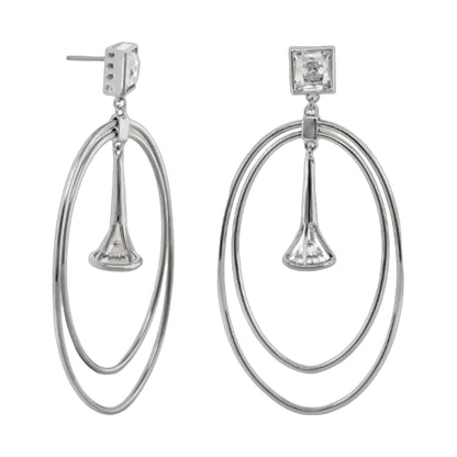 Orbital earrings, pair of silver-tone hoops with square crystal top studs on Tampa Home & Garden Store