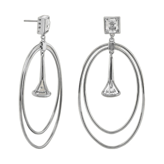 Orbital earrings, pair of silver-tone hoops with square crystal top studs on Tampa Home & Garden Store