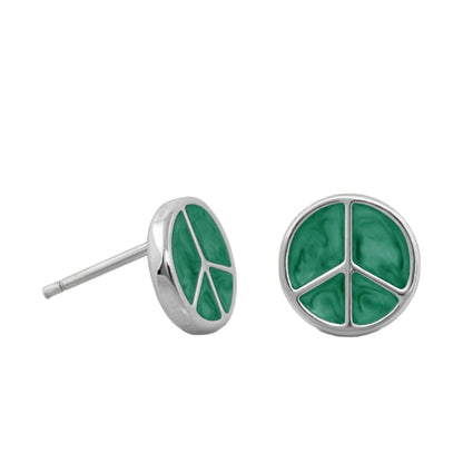 Peaceful Kids Earring pair green enamel peace symbol studs in silver metal by Lauren G Adams on Tampa Home & Garden Store