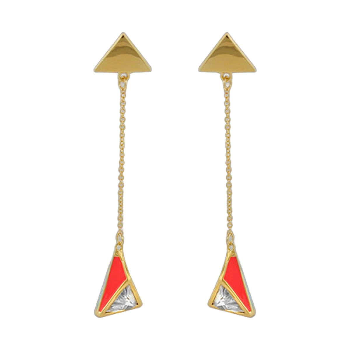 Petit Gateau Earrings long gold triangle pendants with red enamel by Lauren G Adams on Tampa Home & Garden Store